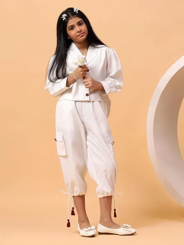 White_Stylish_Buttoned_Jacket_Top_And_Cargo_Ankle_Pants_Co-Ord_Set_For_Girl