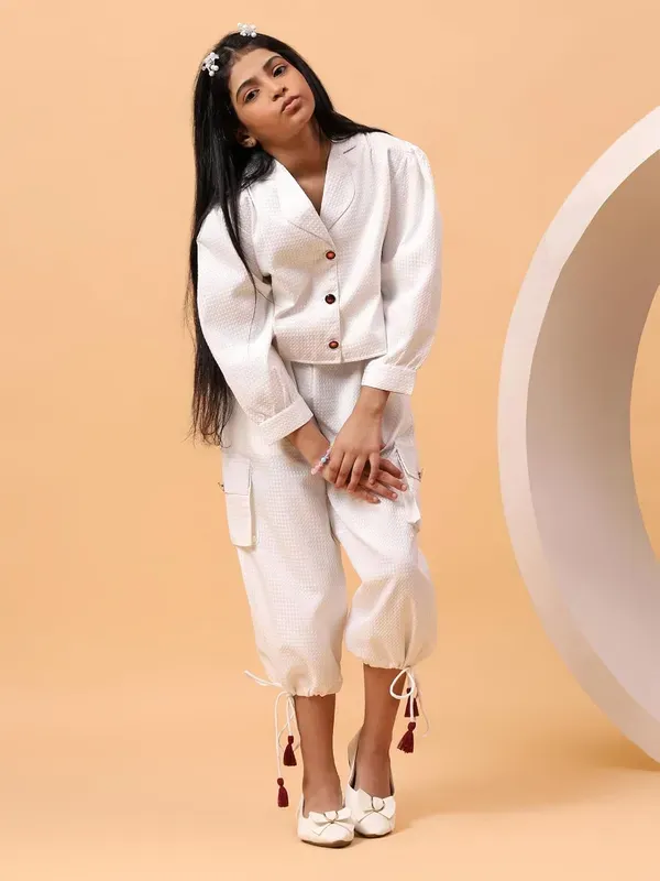 White_Stylish_Buttoned_Jacket_Top_And_Cargo_Ankle_Pants_Co-Ord_Set_For_Girl