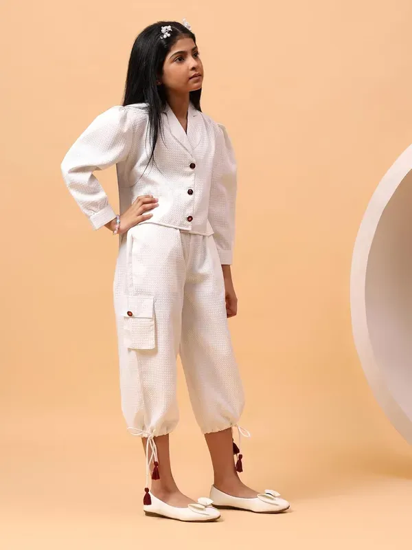 White_Stylish_Buttoned_Jacket_Top_And_Cargo_Ankle_Pants_Co-Ord_Set_For_Girl