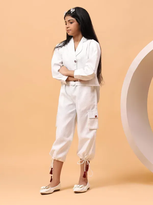 White_Stylish_Buttoned_Jacket_Top_And_Cargo_Ankle_Pants_Co-Ord_Set_For_Girl