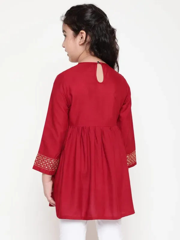 Maroon_Embroidered_Regular_Fit_Tie_Up_Neck_Casual_Top_For_Girls