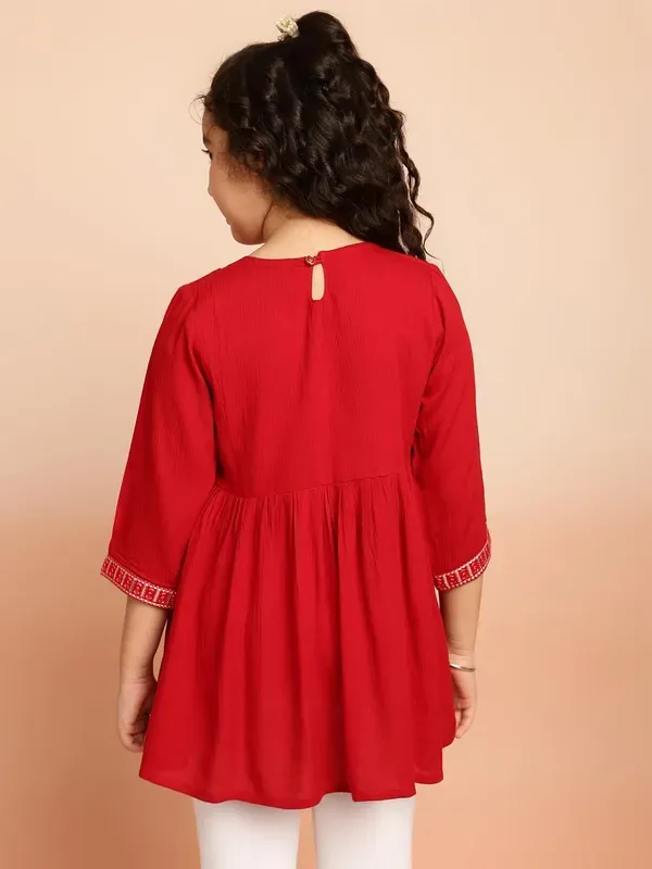 Maroon_Party_Embroidered_Viscose_Rayon_Casual_Party_Top_For_Girls