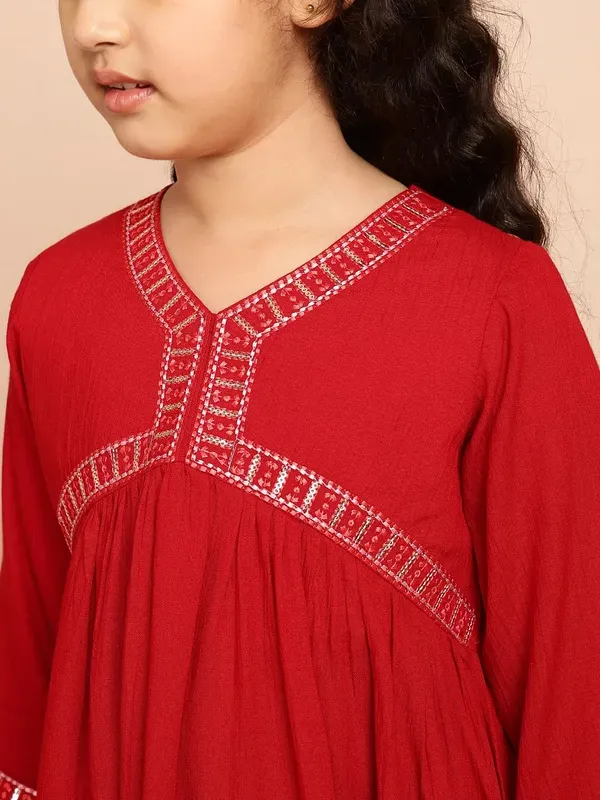 Maroon_Party_Embroidered_Viscose_Rayon_Casual_Party_Top_For_Girls