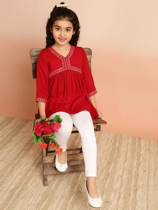 Maroon_Party_Embroidered_Viscose_Rayon_Casual_Party_Top_For_Girls