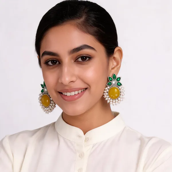 Yellow_Floral_Statement_Earrings_For_Women
