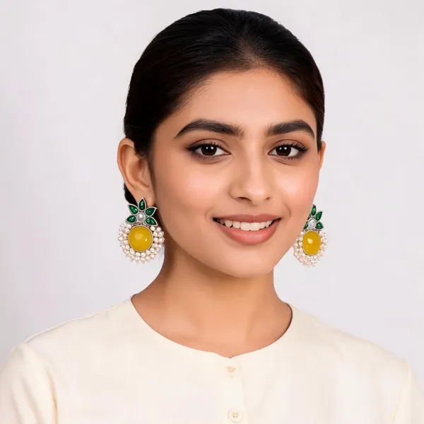 Yellow_Floral_Statement_Earrings_For_Women
