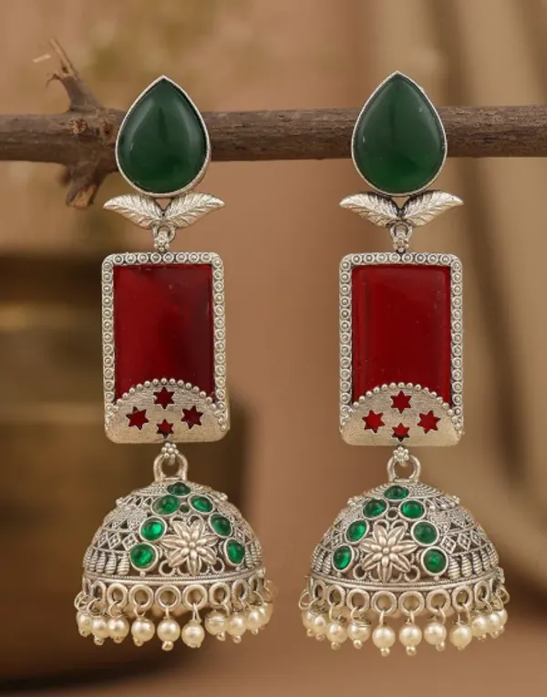Green_And_Red_Stone_Jhumka_Earrings_For_Women