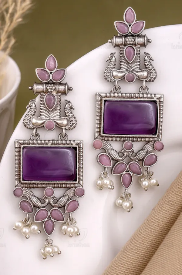 Purple_Stone_Peacock_Drop_Earrings_For_Women
