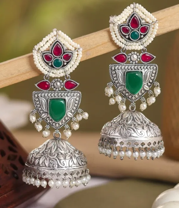 Silver_Tone_Oxidized_Jhumka_Earrings_For_Women