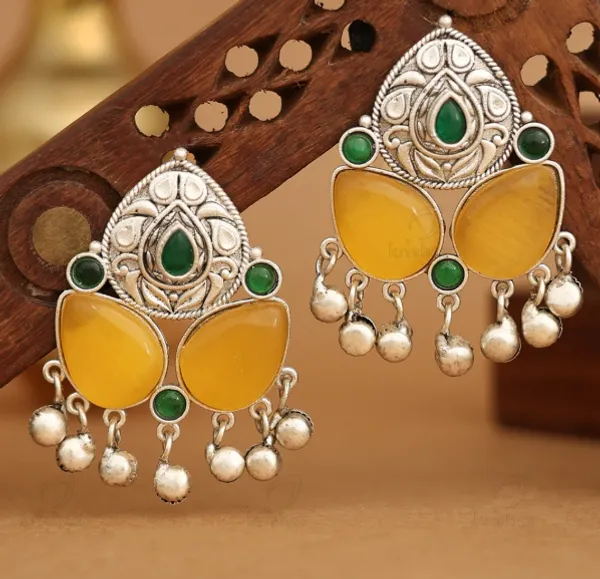 Silver_Tone_Traditional_Green_Yellow_Earrings_For_Women