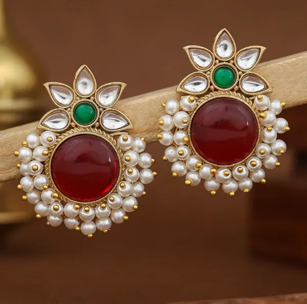 Red_Gold_Tone_Pearl_Embellished_Earrings_For_Women