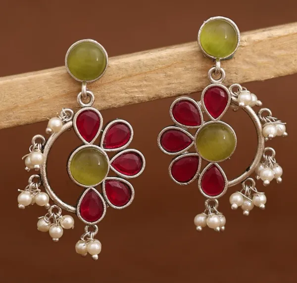 Red_And_Green_Floral_Drop_Earrings_For_Women