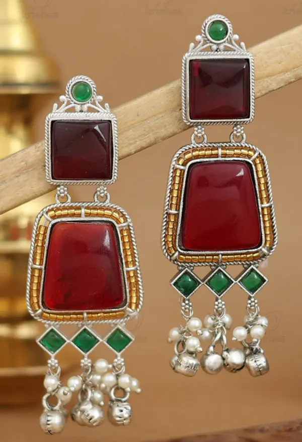 Red_And_Green_Stone_Long_Drop_Earrings_For_Women