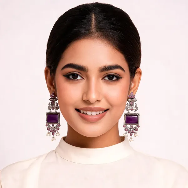 Purple_Stone_Peacock_Drop_Earrings_For_Women