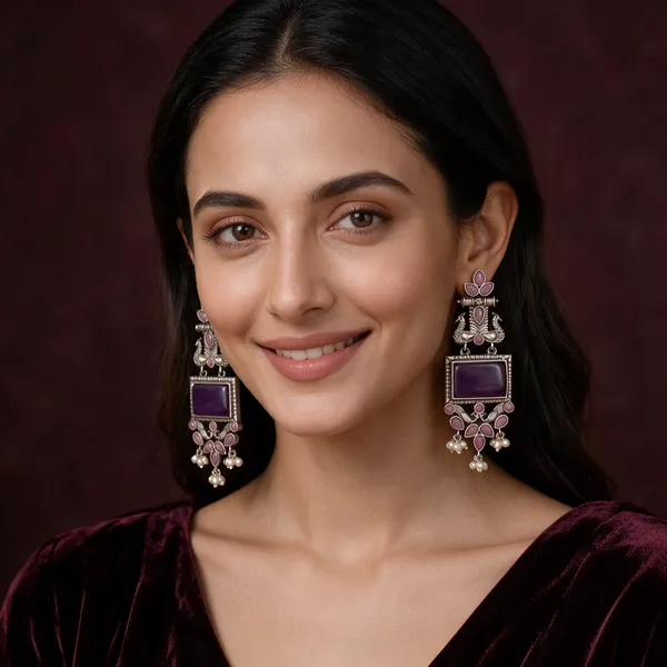 Purple_Stone_Peacock_Drop_Earrings_For_Women