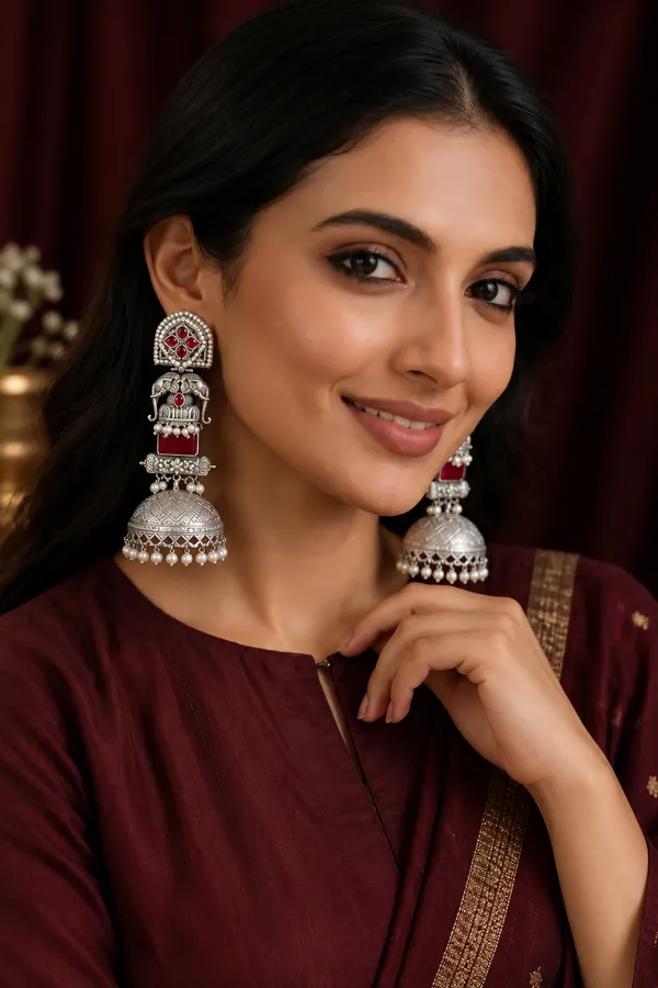Silver_Tone_Oxidised_Jhumka_Earrings_For_Women