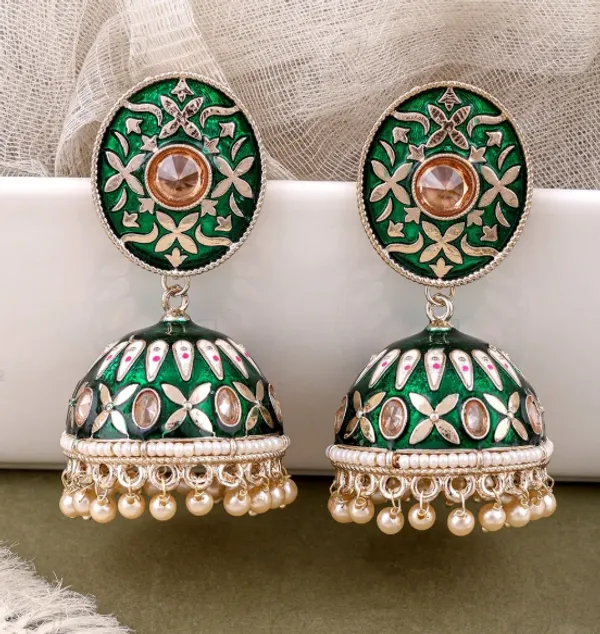 Green_Floral_Embellished_Jhumka_Earrings_For_Women