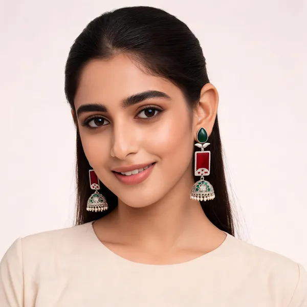 Green_And_Red_Stone_Jhumka_Earrings_For_Women