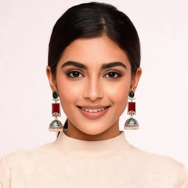Green_And_Red_Stone_Jhumka_Earrings_For_Women