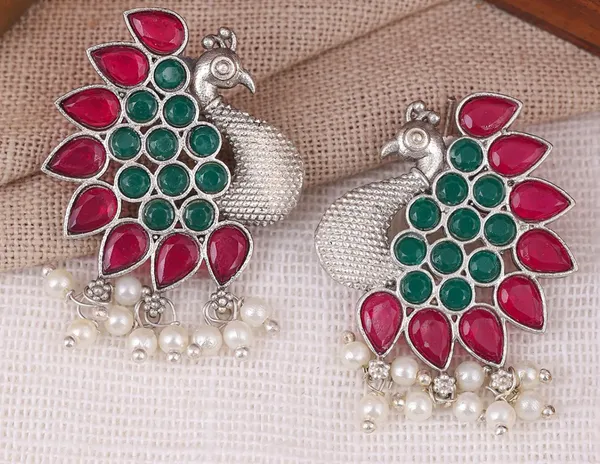 Silver_Peacock_Stone_Studded_Jhumka_Earrings_For_Women