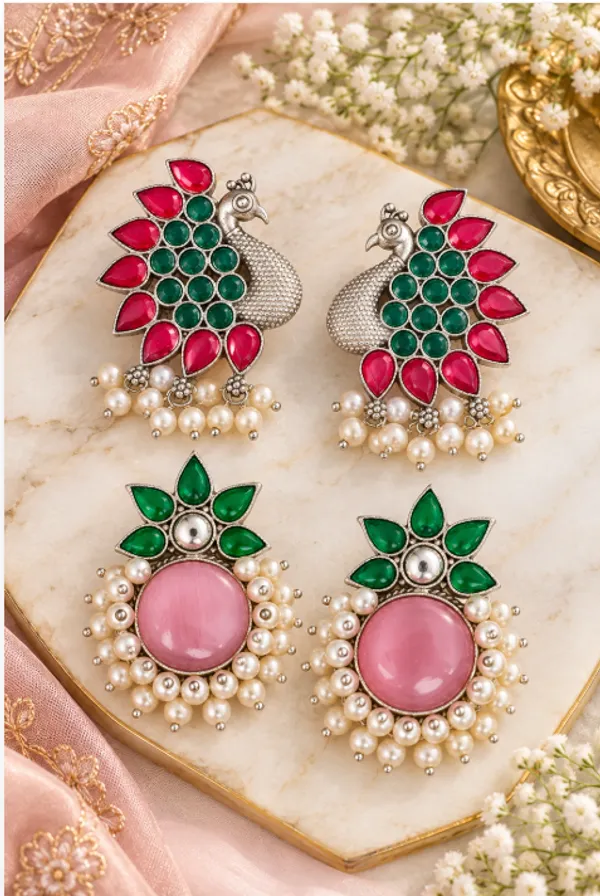 Elegant_Ethnic_Earrings_Combo_–_Peacock_&_Floral_Statement_Earrings