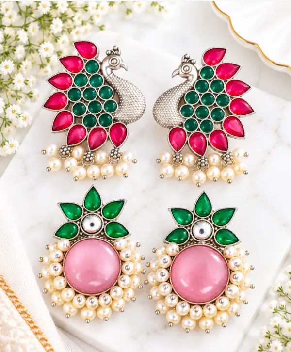 Elegant_Ethnic_Earrings_Combo_–_Peacock_&_Floral_Statement_Earrings