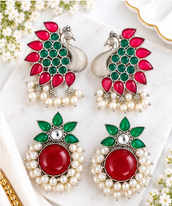 Elegant_Ethnic_Earrings_Combo_–_Peacock_&_Ruby_Green_Stone_Earrings