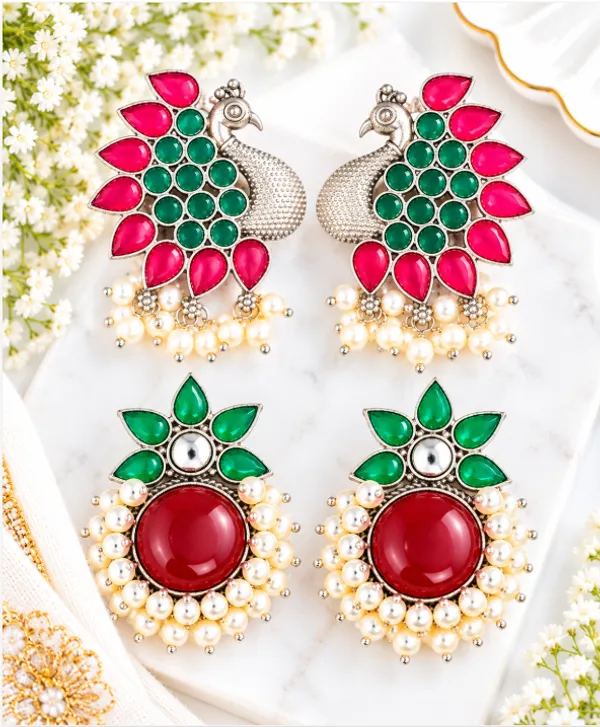 Elegant_Ethnic_Earrings_Combo_–_Peacock_&_Ruby_Green_Stone_Earrings