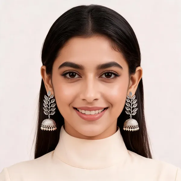 Silver_Leaf_Design_Jhumka_Earrings_For_Women