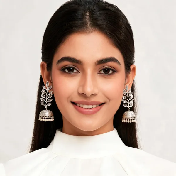 Silver_Leaf_Design_Jhumka_Earrings_For_Women