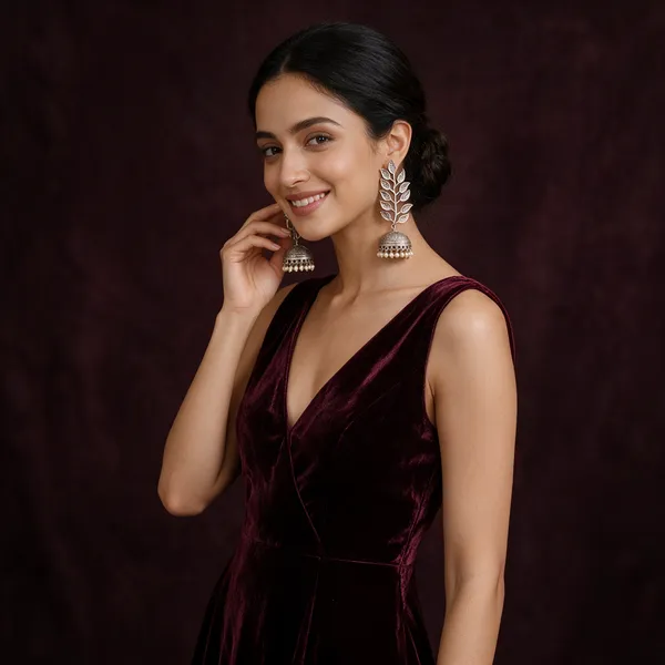 Silver_Leaf_Design_Jhumka_Earrings_For_Women
