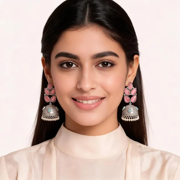 Silver_Tone_Pink_Stone_Jhumka_Earrings_For_Women
