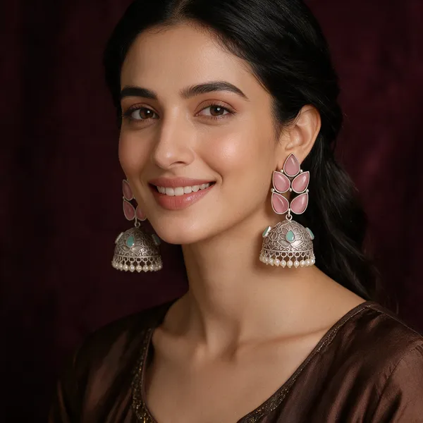 Silver_Tone_Pink_Stone_Jhumka_Earrings_For_Women