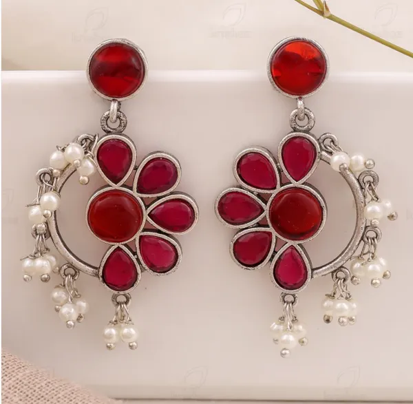 Red_Stone_Floral_Drop_Earrings_For_Women