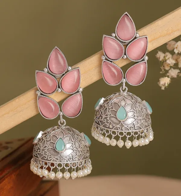 Silver_Tone_Pink_Stone_Jhumka_Earrings_For_Women