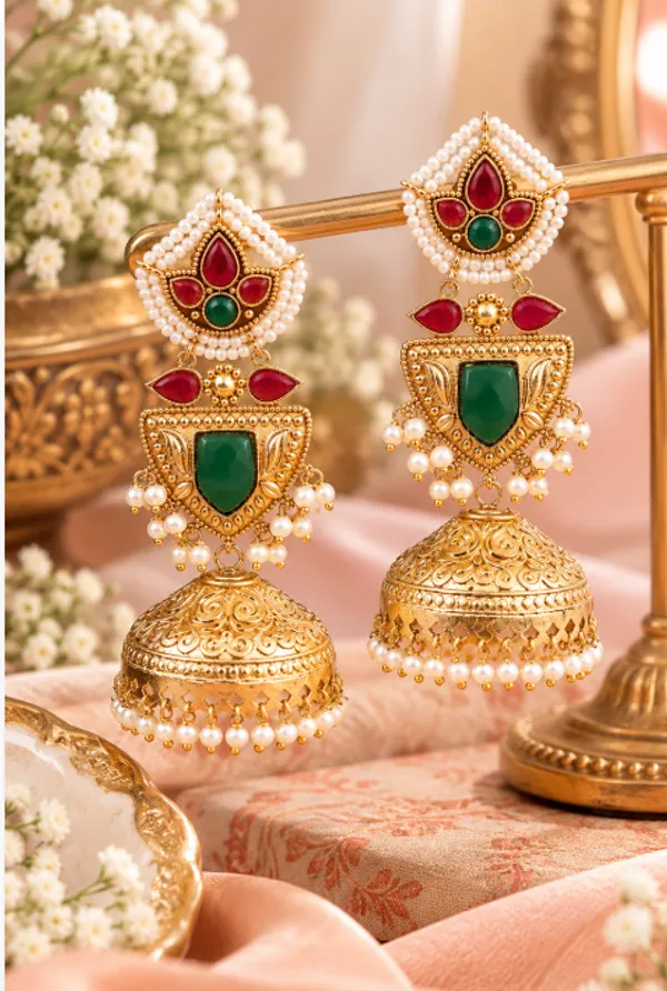Gold_Jhumki_Earrings_(GREEN)