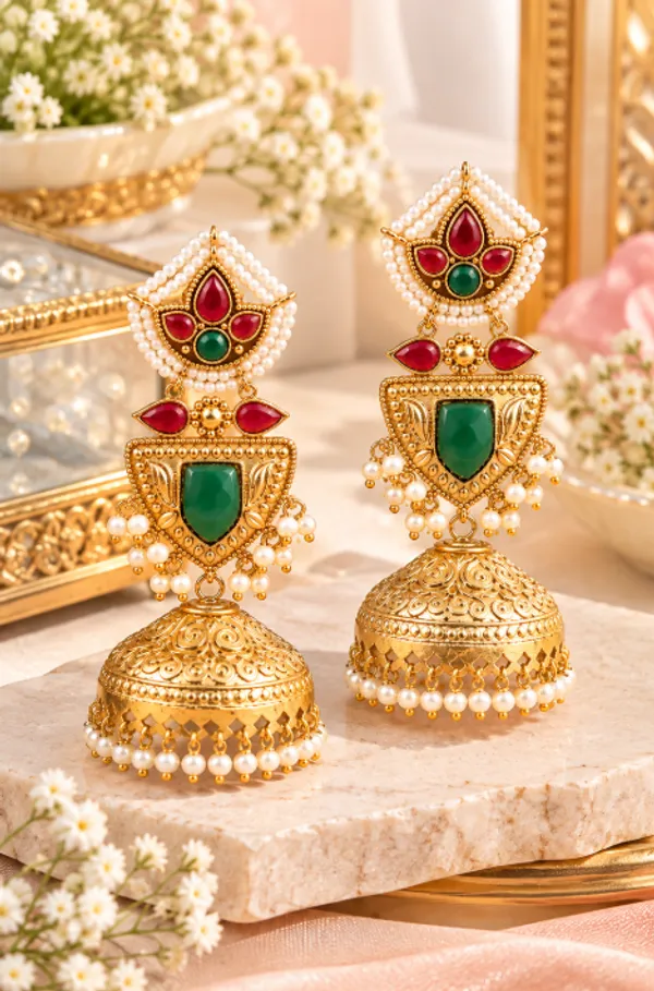 Gold_Jhumki_Earrings_(GREEN)