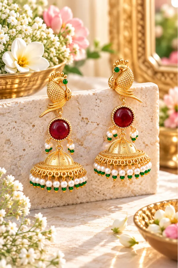 Golden_Peacock-Inspired_Jhumki_Earrings