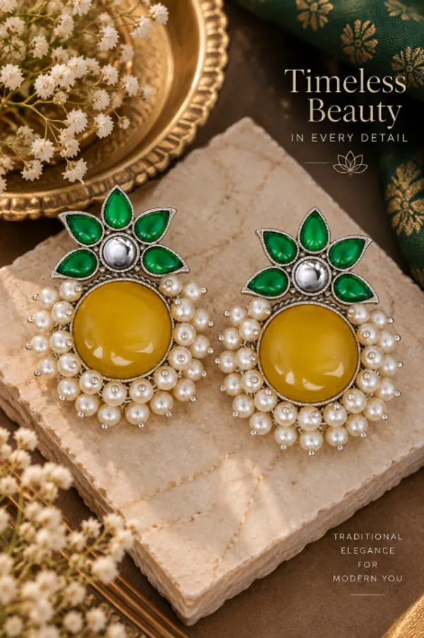 Green_&_Golden_Floral_Statement_Earrings_Combo_–_2_Pairs