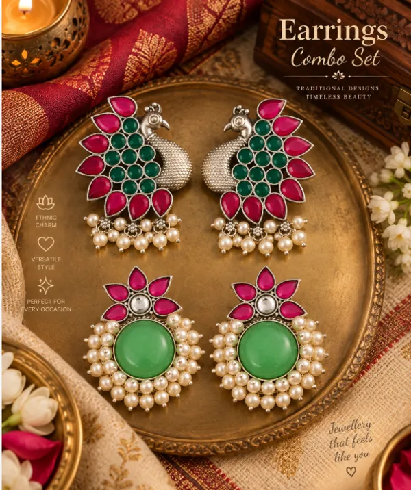 Green_&_Pink_Floral_Peacock_Earrings_Combo_–_2_Pairs