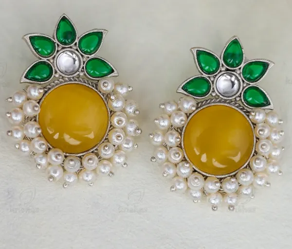 Yellow_Floral_Statement_Earrings_For_Women