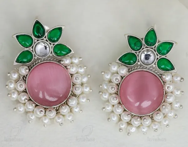 Green_Pink_Pearl_Stone_Statement_Earrings_For_Women