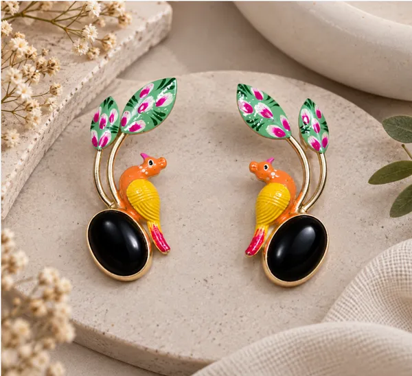 Hand-Painted_Bird_&_Leaf_Statement_Earrings