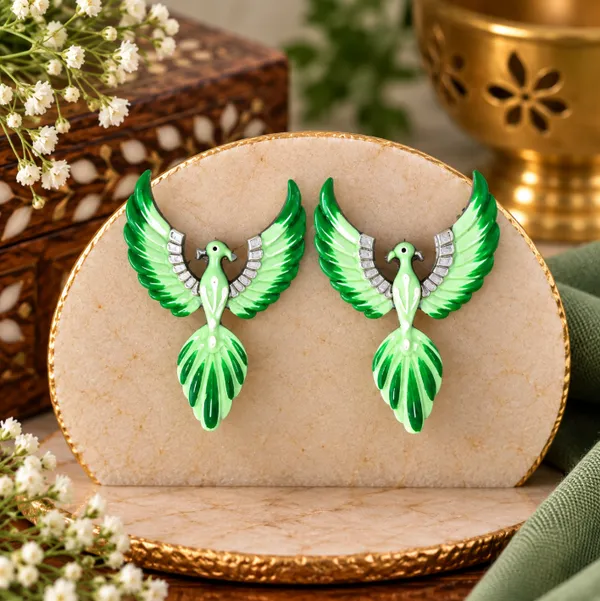 Hand-Painted_Green_Bird_Statement_Earrings