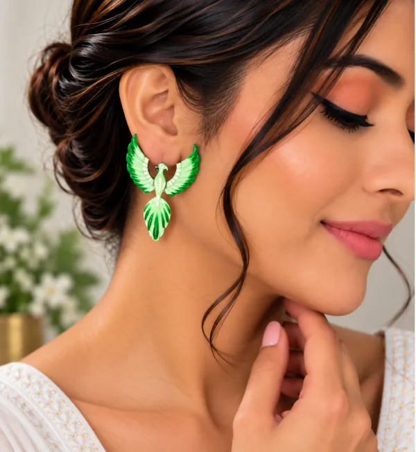 Hand-Painted_Green_Bird_Statement_Earrings