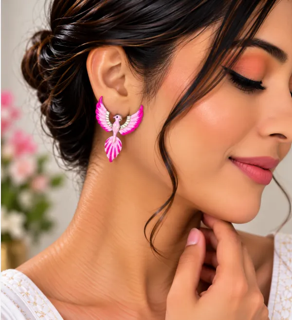 Hand-Painted_Pink_Bird_Statement_Earrings