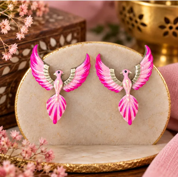 Hand-Painted_Pink_Bird_Statement_Earrings