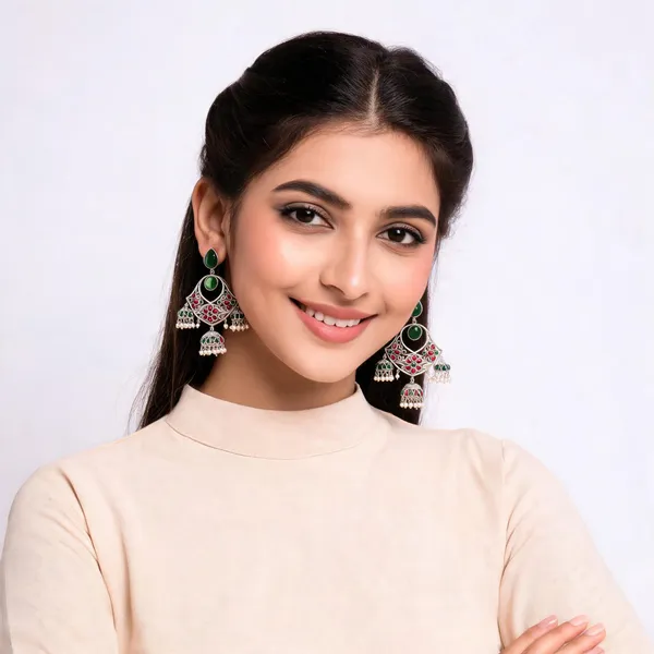 Green_And_Red_Stone_Chandbali_Jhumka_Earrings_For_Women