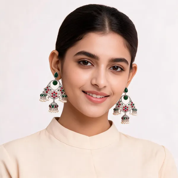 Green_And_Red_Stone_Chandbali_Jhumka_Earrings_For_Women