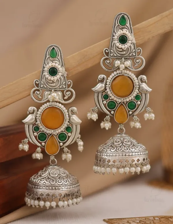 Oxidized_Style_Stone_Studded_Jhumka_Earrings_For_Women